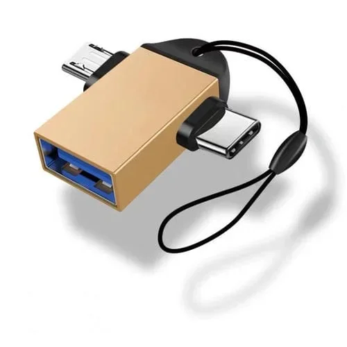 10 Pcs Adaptador OTG USB 3.0 Femenino a USB-C Tipo C y Micro USB con Cordón (Oro)