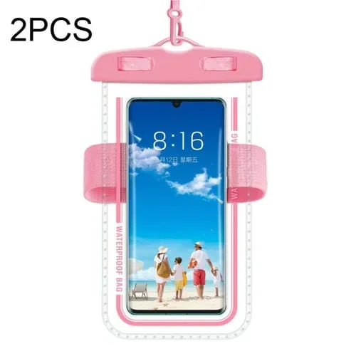 2 Pcs Brazalete Transparente Impermeable para Teléfono Celular Natación (Rojo Macaron)