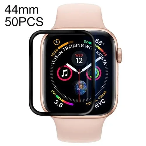 50 PCs Protector de Pantalla para Apple Watch Series 5 y 4 Cubierta Completa Pet Suave 44mm (Negro)