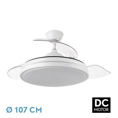 ABRILA Ventilador de techo con luz LED motor DC ESCORPION Blanco Aspas Retráctiles 107D