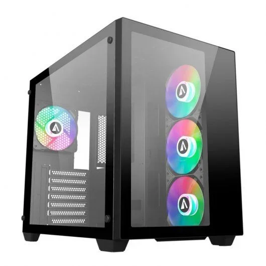 ABYSM Gaming Caja PC Gamer Danube SAVA 285 BX203 Black ATX, con Espacio para Tarjetas Gráficas de hasta 410 mm, Lateral y Frontal de Cristal Templado, USB-C y Ventiladores ARGB