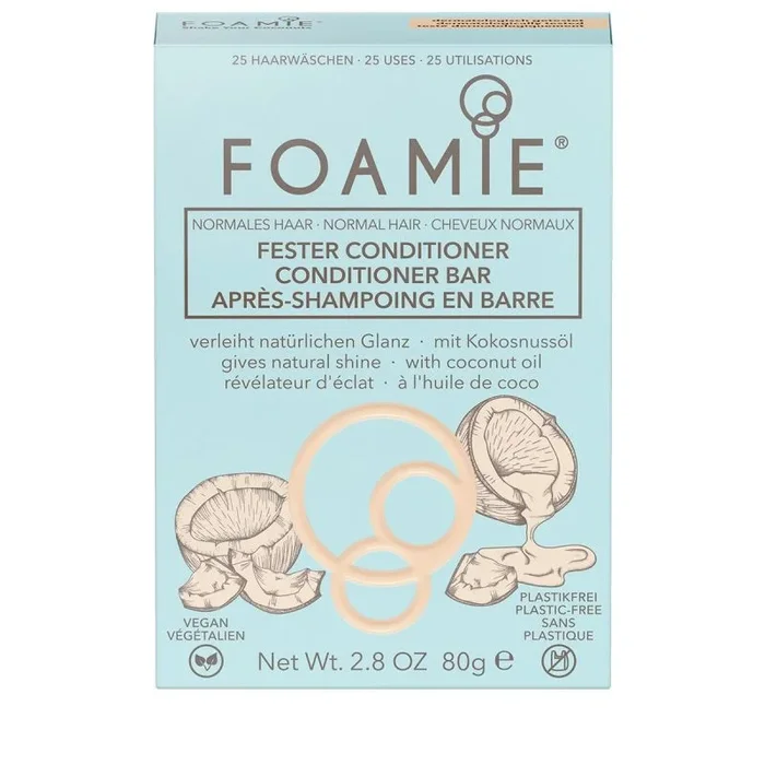 Acondicionador sólido para brillo, Foamie Shake Your Coconuts, barra de acondicionador para cabello, nutrición profunda, fórmula delicada, 80 gramos, cuidado hidratante