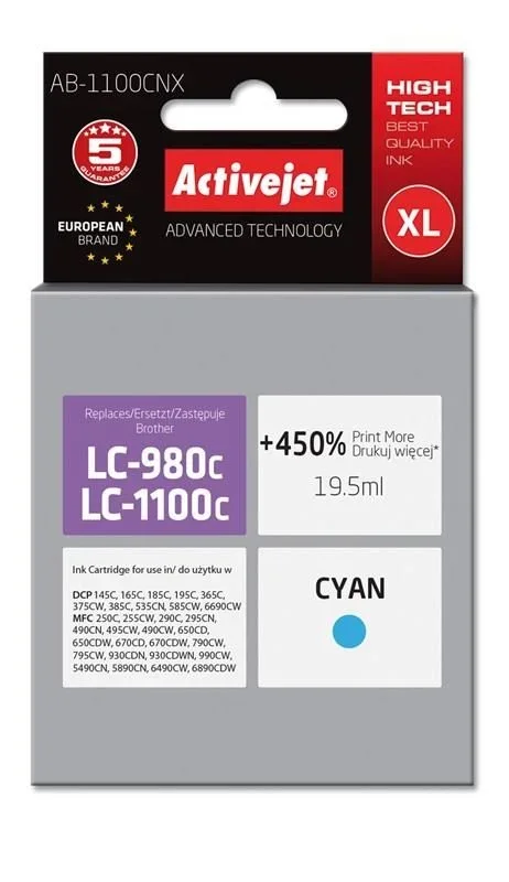 Activejet Tinta AB-1100CNX (reemplazo de Brother LC1100C/980C; Supreme; 19,5 ml; azul)