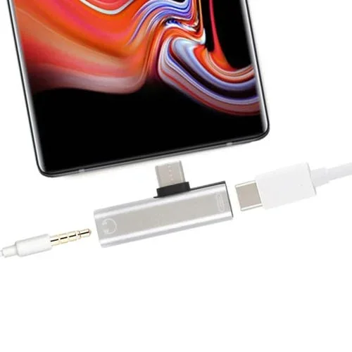 Adaptador 2 en 1 Usb-C Macho a Usb-C Hembra con Conector 3,5 mm (Plateado)