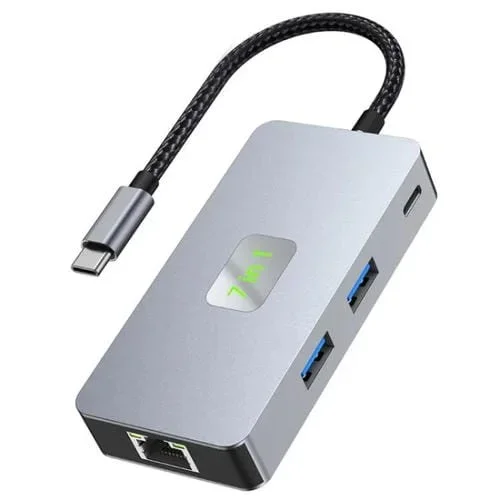 Adaptador concentrador multipuerto tipo C 7 en 1, 2 puertos USB 3.2, HD, 2 lectores de tarjetas, PD 100 W, RJ45 2,5 Gbps