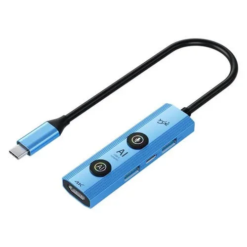 Adaptador concentrador USB-C YCE V297A 7 en 1 con IA y salida 8K (Azul)