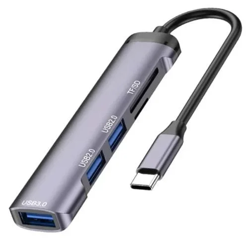 Adaptador de Teléfono para Computadora Portátil T505 Tipo C a USB 2.0 x2, USB 3.0 y Ranuras para Tarjetas TF/SD Hub USB