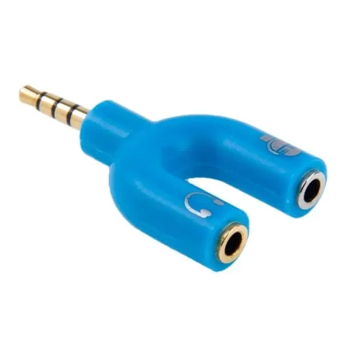 Adaptador Divisor Estéreo Macho 3,5mm a Auriculares y Micrófono Hembra 3,5mm (Azul)