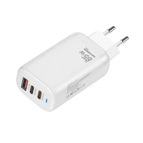 Adaptador Dual Te-65W Gan Pd65W para Computadora Portátil y Tableta Usb-C + Usb-A (Blanco)