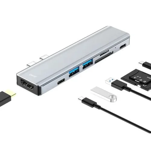Adaptador Estación de Acoplamiento Enkay Hat-Prince 7 en 2 Tipo-C a 4K HDMI Hub Lector Tarjetas SD/TF