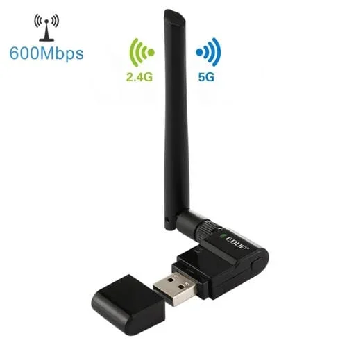 Adaptador Ethernet USB Edup Ep-Ac1635 600Mbps Dual Band Wireless 11Ac con Antena 2Dbi para Computadora Portátil / PC (Negro)