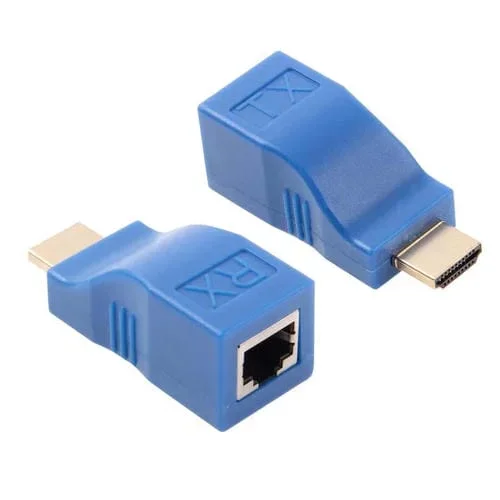 Adaptador Extensor HDMI a RJ45 Receptor y Transmisor por Cable Cat-5E/6 Distancia 30 m (Azul)