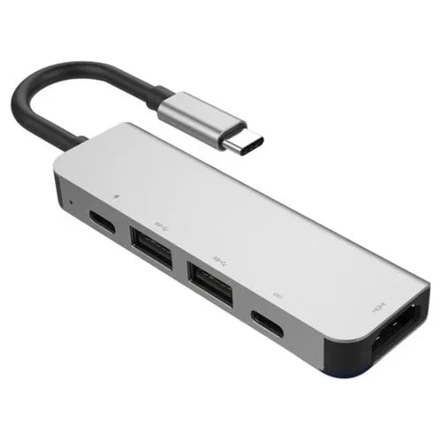 Adaptador Hub 5 en 1 USB-C Type-C con HDMI, 2 puertos USB y 2 puertos PD