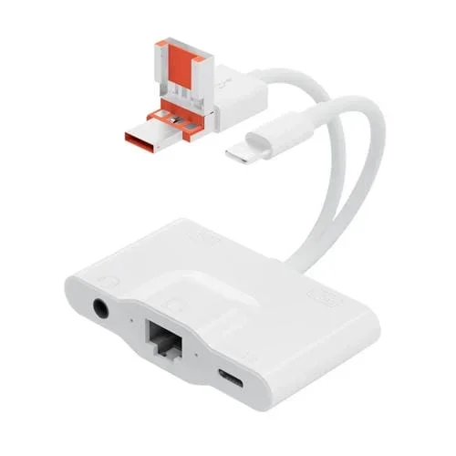 Adaptador Multifunción Nk-1033Tl Pro Usb-C Tipo C 8 Pines Usb A Usb-C Tipo C 2 X Usb Rj45 3,5 Mm (Blanco)