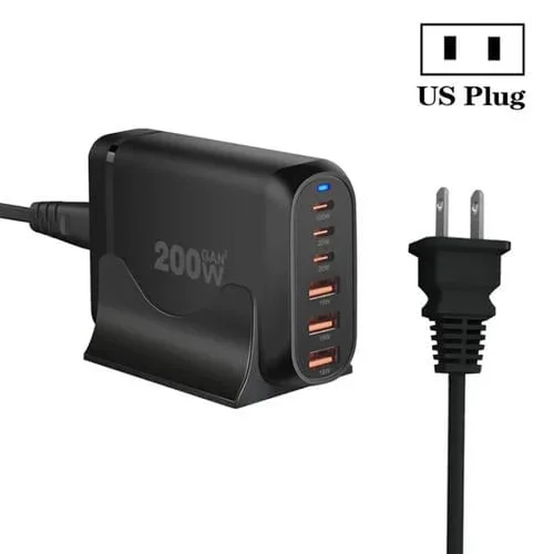 Adaptador Multipuerto Gan PD100W para Computadora Portátil con 3 Puertos Type-C y 3 USB, Enchufe de EE. UU.