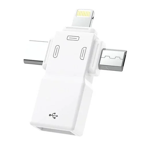 Adaptador USB 2.0 A 8 Pines + USB-C Type-C + Micro USB OTG