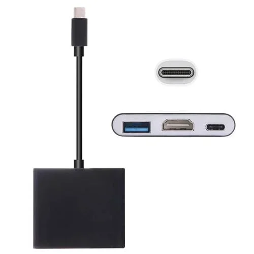 Adaptador USB-C 3.1 Macho a USB-C 3.1 Hembra, HDMI Hembra y USB 3.0 Hembra (Negro)
