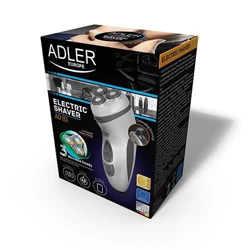 Adler AD93 Afeitadora Eléctrica Rotativa, 3 Cabezales Flotantes, Recortador de Patillas Integrado, Batería Recargable, Indicador de carga, Autonomía 60 Minutos