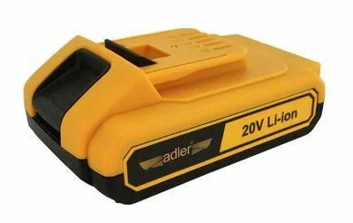 Adler Batería recargable 20V 2Ah, accesorio de alto rendimiento para herramientas inalámbricas, autonomía extendida, carga rápida, diseño compacto y resistente, color metálico.