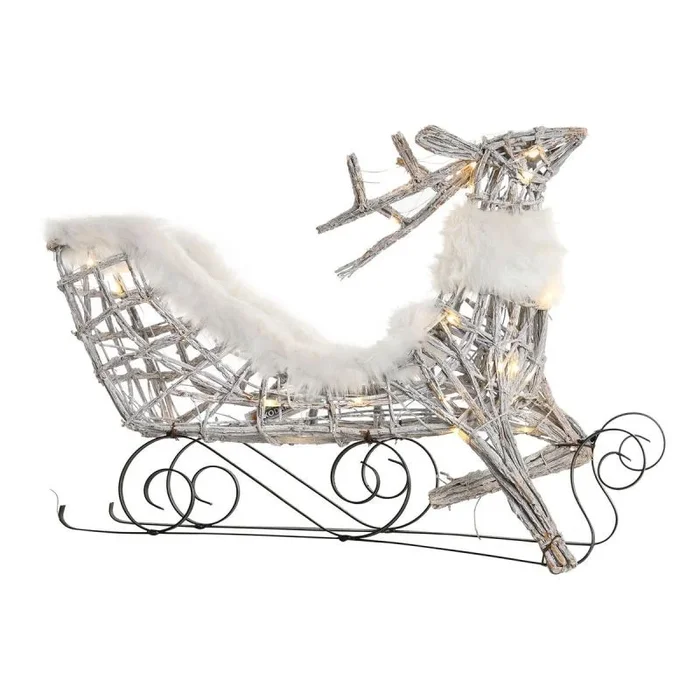 Adorno navideño dkd home decor reno y trineo blanco mimbre reno 75 x 20 x 53 cm