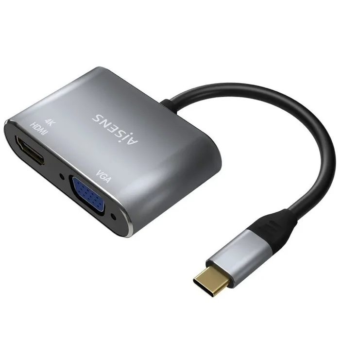 AISENS Conversor USB-C a VGA/HDMI 4K, USB-C/M-VGA/H-HDMI/H, Gris, 15CM
