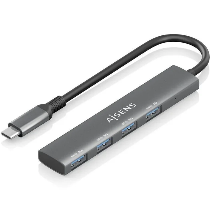 AISENS Hub USB 3.1 USB-C, USB-C/M-4x Tipo A/H, Gris, 15cm