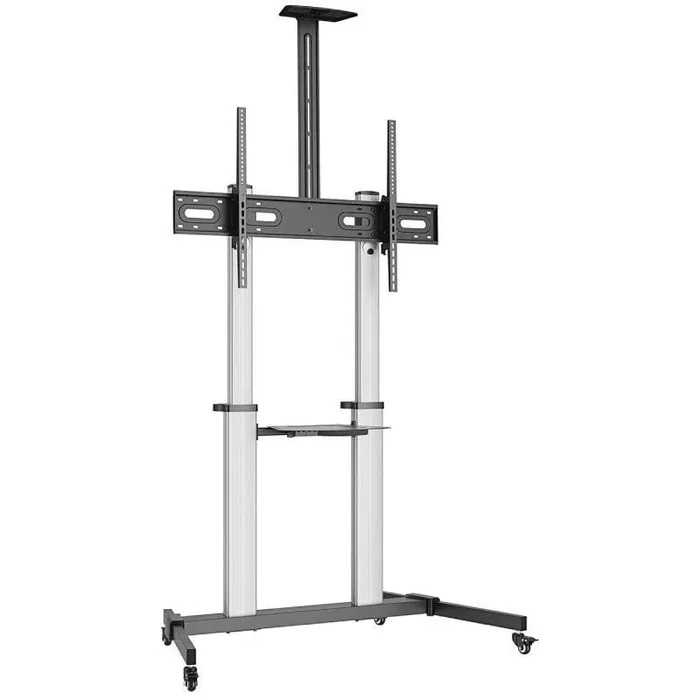 AISENS Soporte de Suelo Pro con Ruedas Bandeja DVD/Cámara para Monitor/TV 100Kg 60-100 Negro/Plata