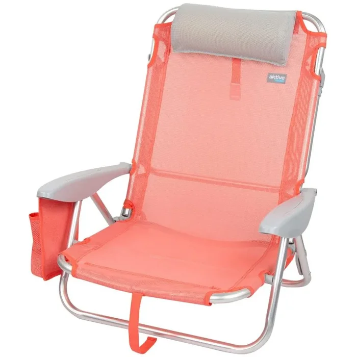 AKTIVE 62629 – Silla de playa plegable, con cojín, modelo Beach, color colar, con asa de transporte, reclinable 4 posiciones, reposabrazos ergonómicos, Coral, 67 x 67 x 76 cm