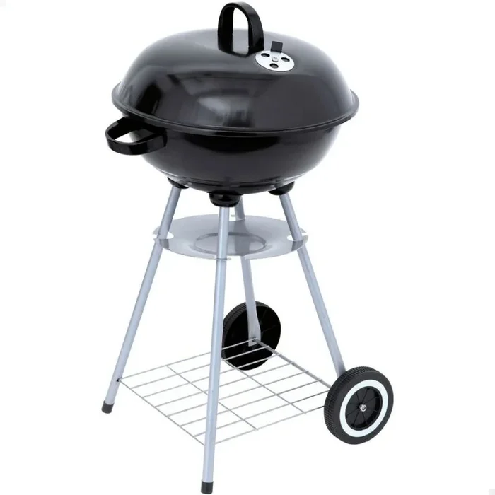 AKTIVE Barbacoa carbón portátil redonda 46×89 cm con tapa y rejilla de ventilación Doble parrilla con rejilla de ventilación 2 ruedas incorporadas para fácil transporte