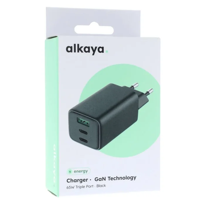 Alkaya 65w usb-c+usb-a adapter triple port – black
