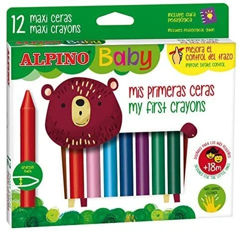 Alpino Baby 12 Ceras | Ceras de Colores para Bebés | Ceras Gruesas para Colorear | Disfruta y Aprende Pintando
