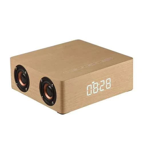Altavoz Bluetooth Q5C Multifuncional Pantalla Reloj Táctil Compatible Tarjeta TF Disco U Aux 3,5 mm (Madera Amarilla)