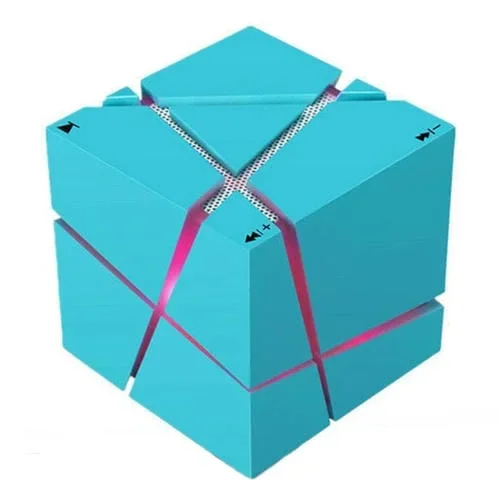 Altavoz Bluetooth Qone Cube Shape Ai Control por Voz Luz RGB Mini Audio (Azul)