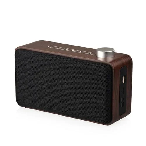 Altavoz Bluetooth W5A De Madera Y Tela Subwoofer Compatible Tarjeta TF Disco U Aux 3,5 Mm (Nogal)