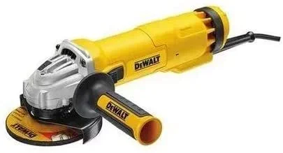 Amoladora angular DeWalt DWE4206-QS, 115 mm, 1.010 W, 11.000 RPM, arranque suave, bloqueo de eje, diseño compacto y ergonómico, incluye empuñadura antivibración.