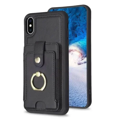 Anillo de Metal Tarjeta Bolsa Titular Caja para iPhone Xs Max Bf27 (Negro)