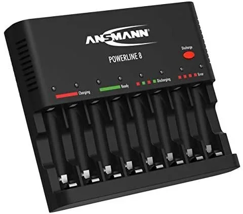 ANSMANN Cargador de pilas recargables Powerline 8 – Cargador universal con 8 ranuras – Estación de carga rápida para AA AAA y con puerto USB