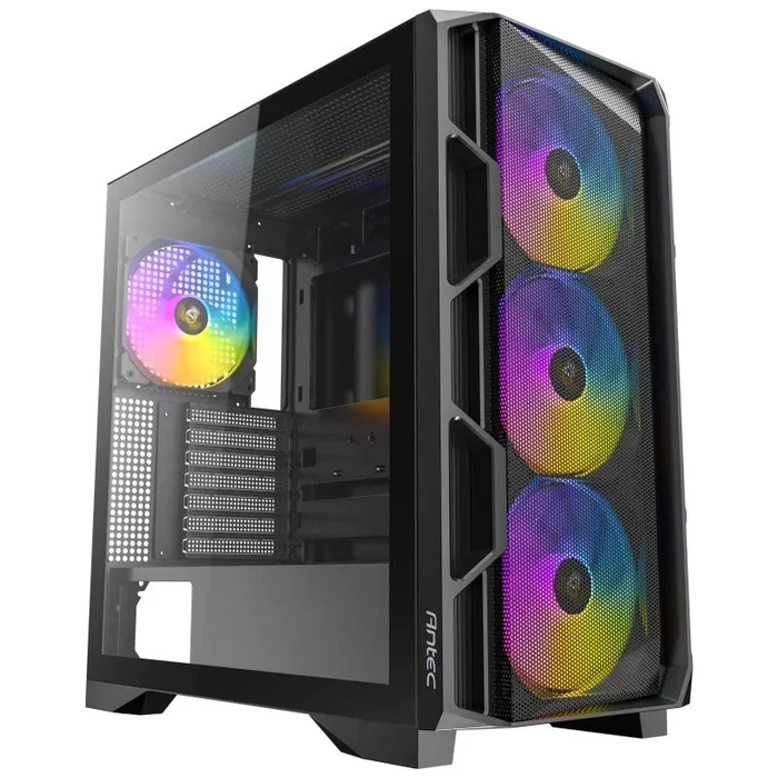 Antec AX1000 ARGB, 4 ventiladores ARGB PWM de 140 mm incluidos, controlador de ventilador, hasta 9 ventiladores simultáneamente, tipo C 3.2, panel lateral de vidrio templado de visión completa