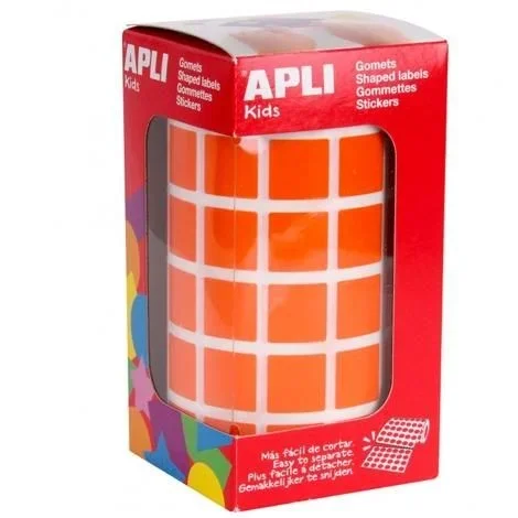 APLI Kids 12479-Rollo gomets cuadrados 15 mm naranjas