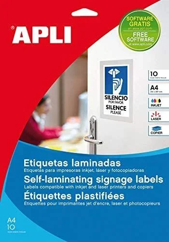 Apli pack 10 hojas etiquetas 150x100mm inkjet/láser/fotocopiadoras laminadas poliéster blanco