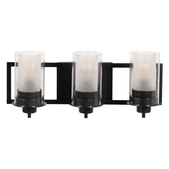 Aplique de metal negro con 3 tulipas dobles de cristal de 56x17x21 cm