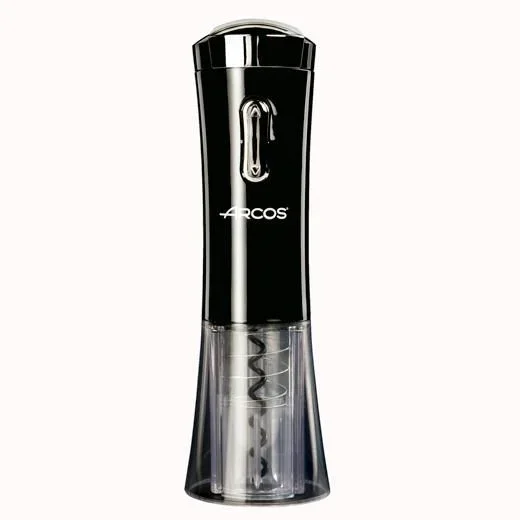 ARCOS Sacacorchos Eléctrico en ABS con Batería Interna Recargable. Abrebotellas Eléctrico Moderno y Elegante con Cortacápsulas y Luz Indicadora. Color Negro