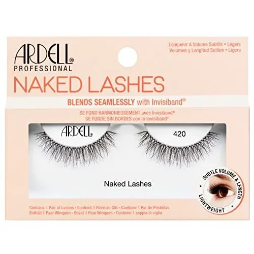 Ardell Pestañas postizas desnudas 420 negro ligero aireado súper suave cómodo Invisiband luz entrecruzada longitud corta aspecto natural vegano libre de crueldad pestañas postizas