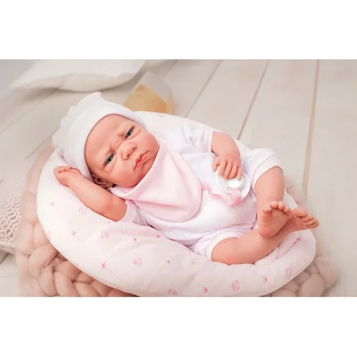 ARIAS – Muñeco Elegance Colin de Peso 4 kg, bebé Realista de 40 cm con Cuerpo Blando y extremidades de Vinyl, Ropa Rosa, Body y gorrito, Accesorios cojín y Chupete, Juguete +3 años (ARI60596)