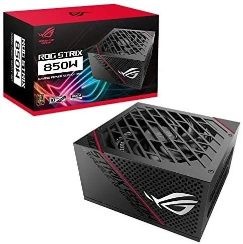 ASUS Fuente de alimentación 850 W Gold (disipadores ROG, Axial-Tech, Doble rodamientos de Bolas, tecnología 0dB, 80 Plus Gold, Full Modular), Negro, ROG Strix