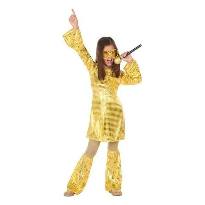 Atosa | Disfraz de Disco Dorado para Niña | Estilo Años 70 | Incluye Vestido y Calentadores | Traje Brillante, Cómodo y Divertido | Ideal para Fiestas, Carnavales o Eventos | Talla 5-6 Años