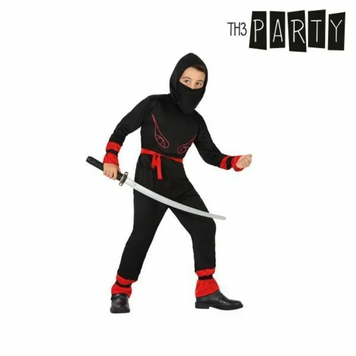 Atosa | Disfraz Ninja Infantil para Niño | Incluye Mascara, Camiseta, Pantalón, Cinturón, Puños y Lazos para Piernas | Ideal para Carnaval, Halloween y Fiesta de Disfraces | Negro y Rojo | 5 a 6 Años
