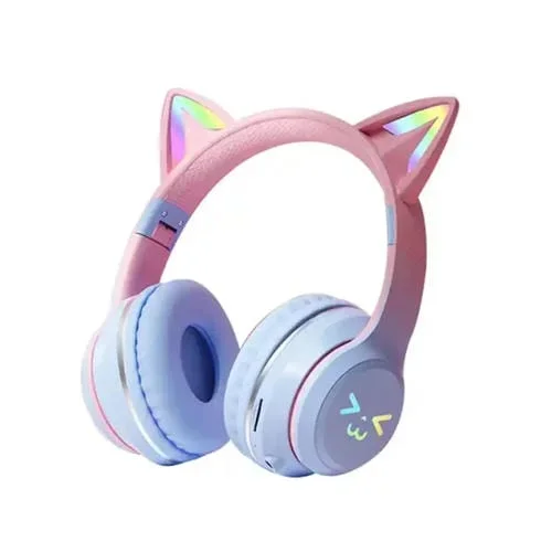 Auricular Bluetooth Bt612 Led Cat Ear Plegable Sonido Único Micrófono (Azul)