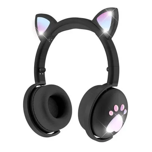 Auricular de Juegos Bluetooth Bk9 Hifi 7.1 Sonido Envolvente Gato Oreja Luminoso con Micrófono (Negro)