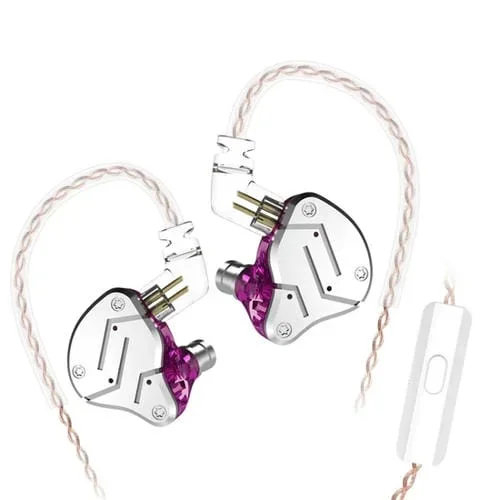Auricular In-Ear Kz Zsn Circle Iron Quad-Core Wired Control Mega Bass Hifi Con Micrófono (Morado)